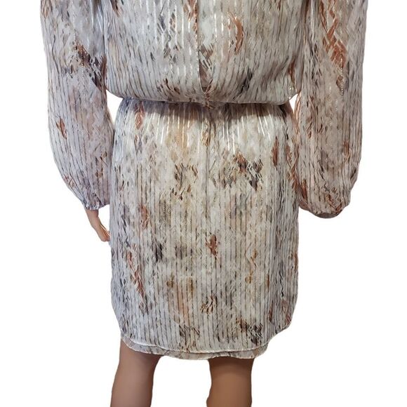 White House Black Market Sheer Stripe Split Long Sleeve Dress - Picture 9 of 16